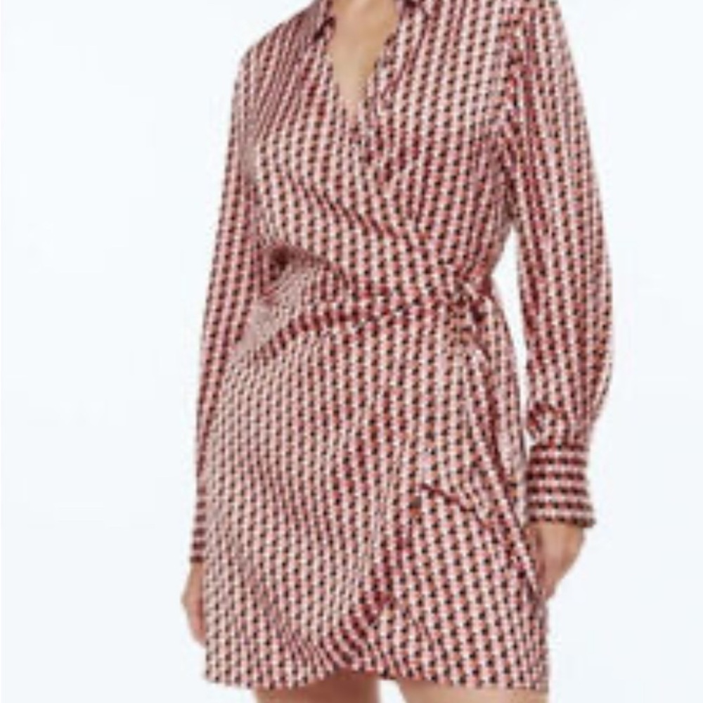 H&M Pink and White Black Geometric Wrap Mini Dress in xs